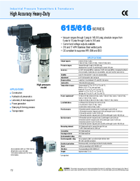 Thumbnail of document Data Sheet - 615/616 Series Heavy-Duty Pressure Transducers